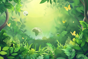 Greeting card with holiday composition for world environment day, abstract vivid composition consists of fictional unreal fantastic vision on background