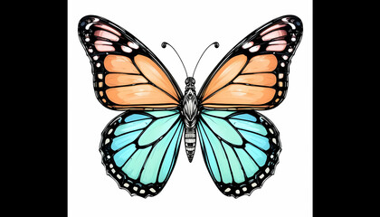 Fototapeta premium Vibrant Butterfly Illustration with Orange and Blue Wings Symmetry