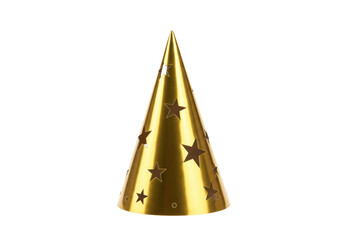 Isolated Golden Party Hat with Star Cutouts