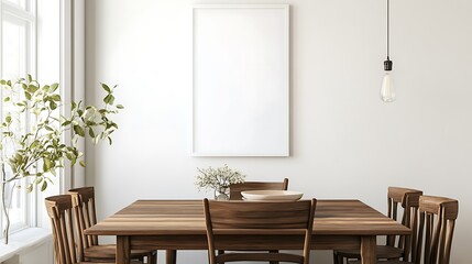Fototapeta premium Modern farmhouse dining room mockup with blank poster