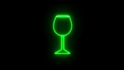 Wine glass. Glowing neon line Wine bottle with wine glass icon. 4K motion graphic animation.