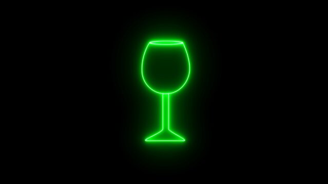 recommend clip art: Wine glass. Glowing neon line Wine bottle with wine glass icon. 4K motion graphic animation.