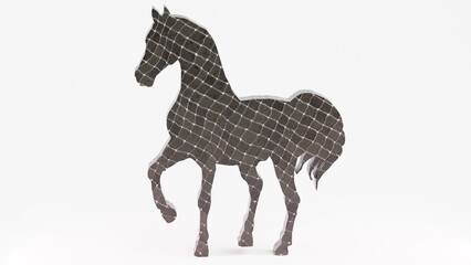 High-quality 3D horse silhouette render, perfect for logos, branding, wall art, laser cutting, CNC, and digital designs. Isolated on white, ideal for creative projects, prints, and engraving.

