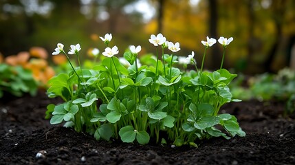 Delicate White Flowers Blooming in Autumn Garden AI Generated