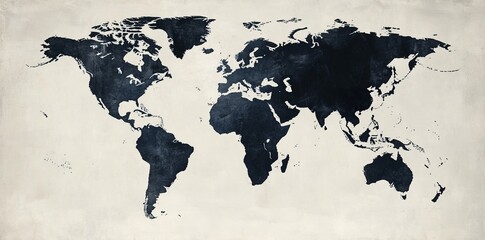 The world map is depicted in dark gray watercolor, showcasing every continent on a clean white background, making it suitable for travel and geography themes
