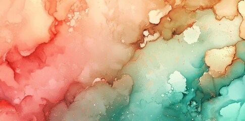 Vibrant abstract artistic compositions are formed through the splashing and blending of watercolor paint, combining warm and cool tones in dynamic fluid color interactions
