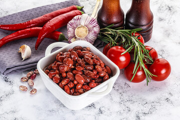 Red canned beans in the bowl