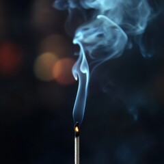Burning matchstick, smoke rising