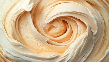 Beige material of a viscous consistency forms a pattern that spirals in an abstract manner