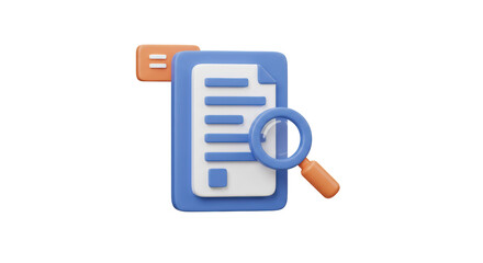 Isolated 3D Document with Magnifying Glass