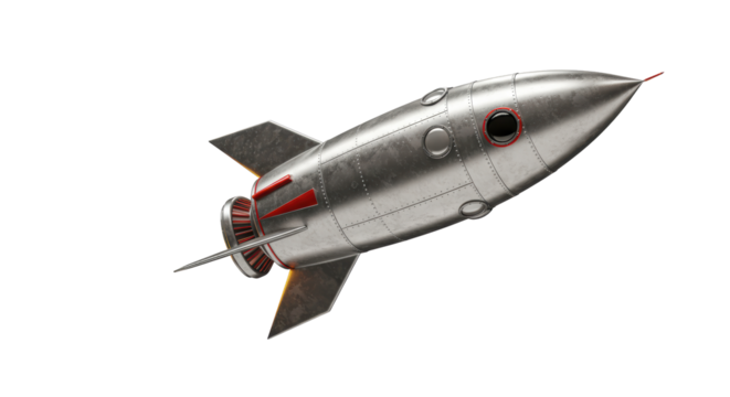 Isolated Metallic Retro Rocket Ship