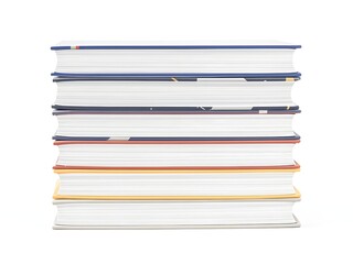 Frontal Stack of Bright Color Books Isolated on White Background, Vertical Pile of Assorted Reading Material for Bookstore or Library Presentation
