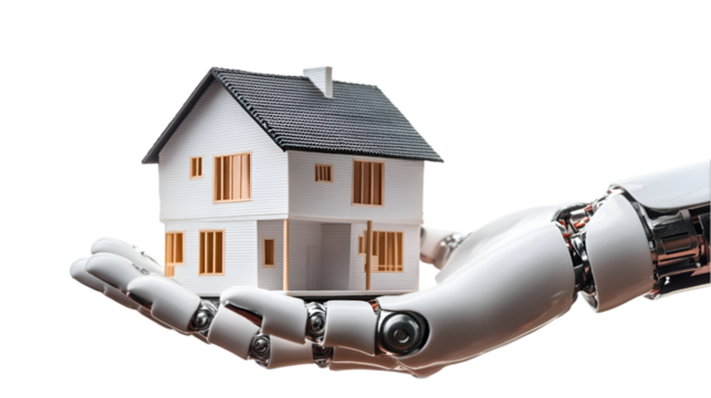 Robot Hand Holding Model house Presenting For home