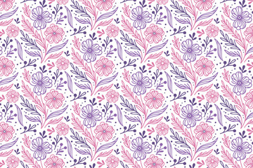 Fototapeta premium contemporary decorative floral pattern with elegant rose and cotton flower sketches for trendy wallpaper and fabric printing 