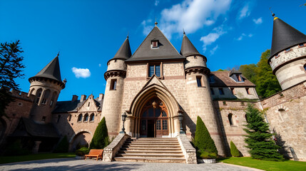 Fototapeta premium Entrance in Bran castle, home of Dracula, Brasov, Transylvania. The medieval Bran Castle, which was once besieged by Vlad the Impaler, is a popular tourist destination