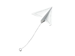 paper airplane with dotted travel route line