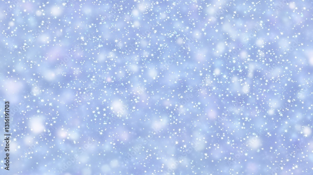 Poster Soft pastel light blue and baby pink background with white sparkles and shiny sequins for festive winter and Christmas design. Delicate glitter texture with space for text in high resolution and detai