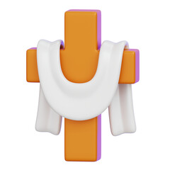 Christian wooden cross and shroud isolated. 3D render illustration