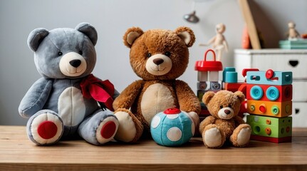 Adorable Teddy Bears and Colorful Toys Playroom Scene