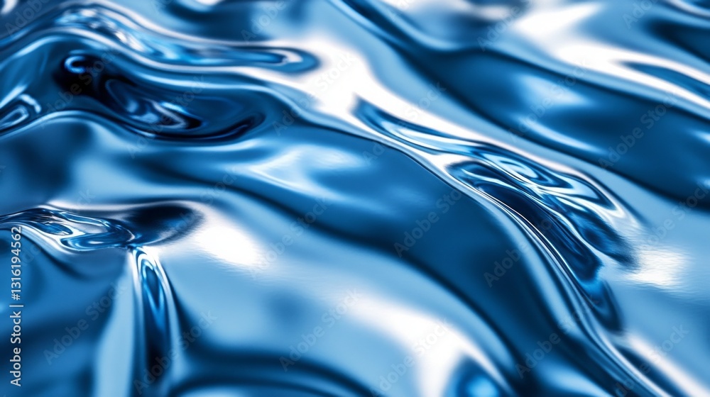 Poster soft undulations of bright blue surfaces create a fluid tapestry of light and shadow, evoking an oce