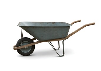 Wheelbarrow Isolated on White Background Rustic Garden Tool Equipment