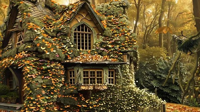 Verwunschenes Herbsthaus mit Efeu