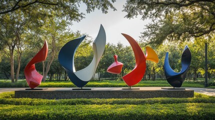 Colorful sculptures in park landscape