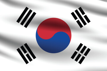 South Korea flag official colors and proportion digital vector illustration. Pleated flag.