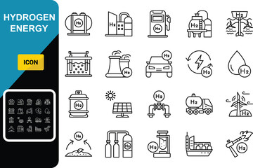 Hydrogen energy line icons set. Isolated vector element.