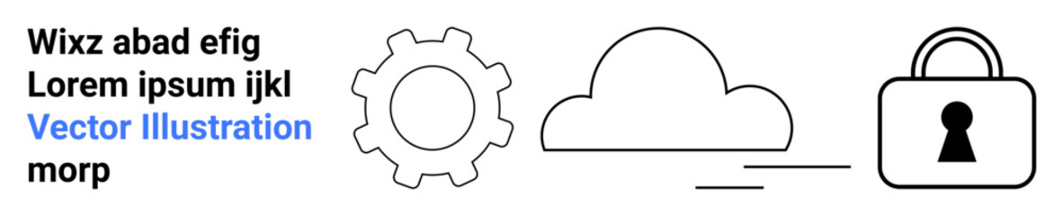 Gear representing settings, cloud symbolizing cloud storage, and lock showcasing security. Ideal for technology, cloud computing, data protection, cybersecurity, IT solutions, software development