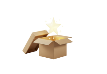 Isolated Cardboard Box Opened Revealing a Glowing Star