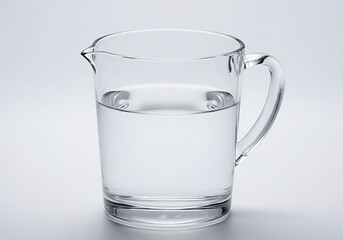 Clear Glass Pitcher Filled with Fresh Water on White Background