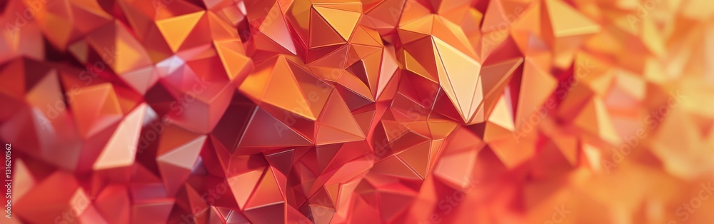 Poster vibrant low-poly triangles in warm hues create a dynamic abstract pattern with depth and texture