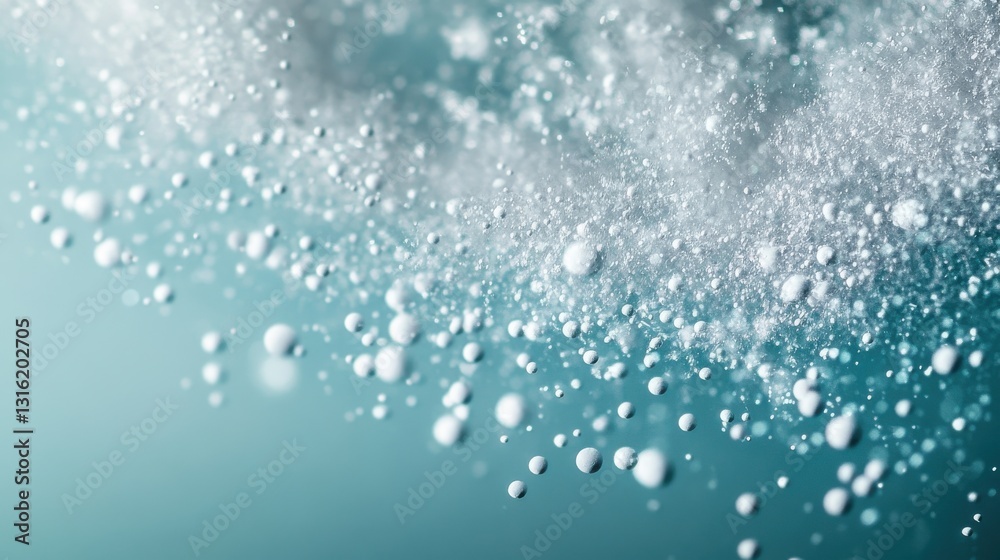 Poster soft pastel teal background with delicate white bubbles and subtle gradient texture creating a sooth