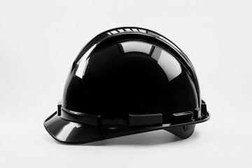 Fototapeta premium Black safety helmet on white background reflecting light