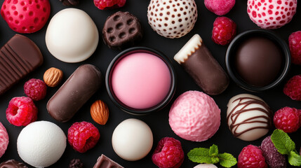 Fototapeta premium Pudding factory, Microscope image showcasing pudding ingredients in high fidelity.