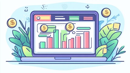 Fototapeta premium Digital Financial Analysis with Charts and Graphs on Laptop Screen