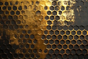 Luxurious gold and black honeycomb pattern with textured finish