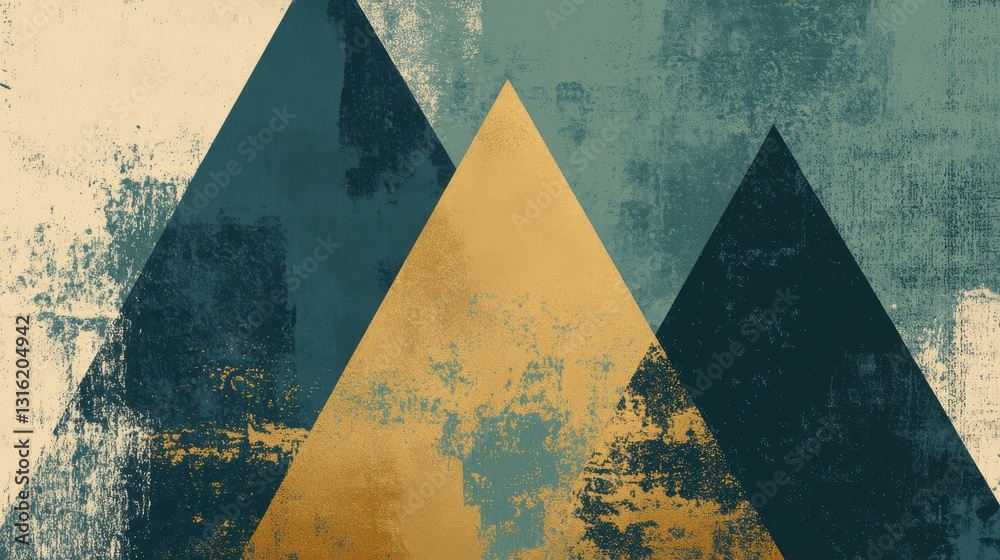 Poster bold pencil design in negative space depicting layered mountains with earthy tones and textured fini