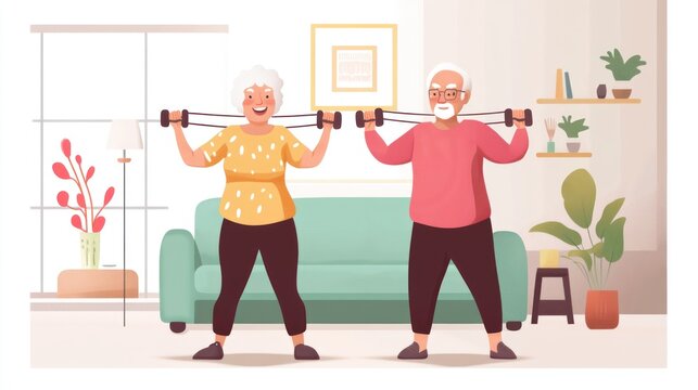 Senior Couple Exercising at Home (1)
