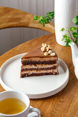 sponge chocolate cake with carmel and hazelnuts