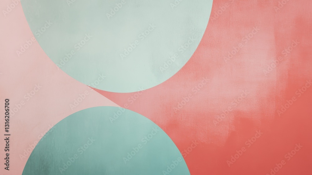 Poster muted coral and teal minimalist design features overlapping half-circles for a modern aesthetic in h
