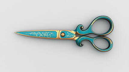 Ornate Teal and Gold Scissors: A 3D Rendered Design AI Generated