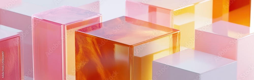 Poster colorful arrangement of minimalist amber and pink color blocks showcasing modern design and artistic