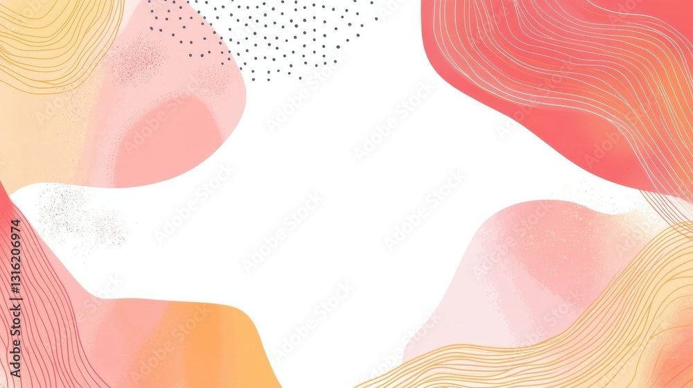 Poster minimalist abstract continuous design featuring soft lines and warm colors on a blank background