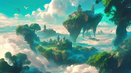 Fototapeta premium Ethereal Floating Islands A Fantasy Landscape