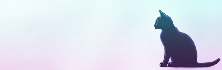 Obraz premium Elegant silhouette of a cat sitting gracefully in soft pencil against a subtle pastel background