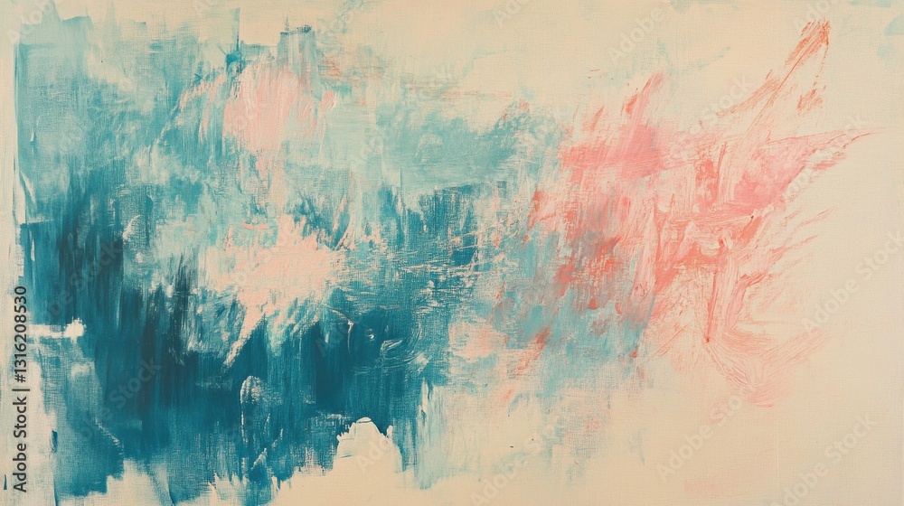Poster Vibrant abstract art showcases elegant pencil strokes blending soft hues and undefined forms in a contemporary setting
