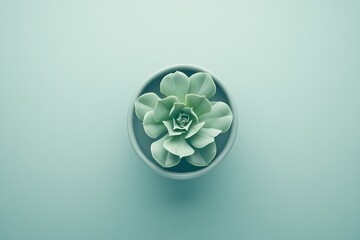 A top-down view of a green succulent in a minimalist setting, emphasizing symmetry and organic beauty