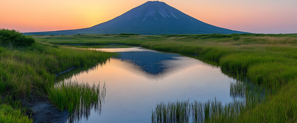 Obraz premium Sunrise Over Mountain Reflection In River
